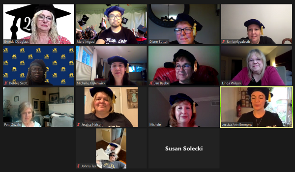 Michele Hillman, DNP, during the virtual graduation ceremony with her classmantes.